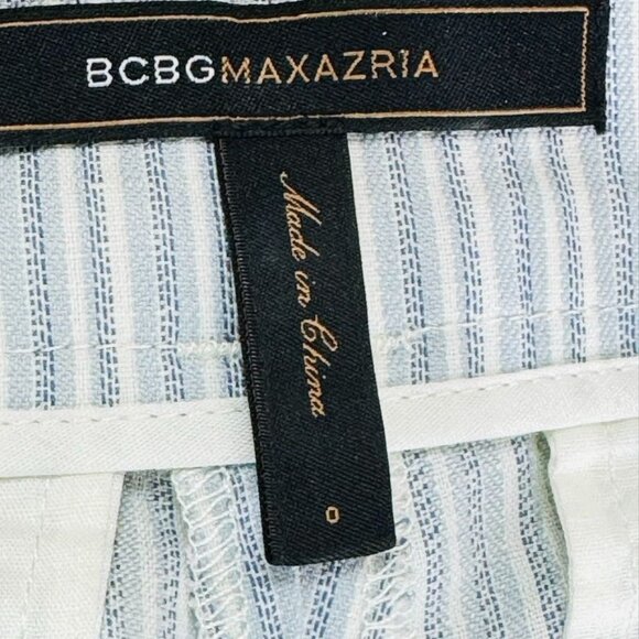 BCBG MAXAZRIA Women's Shorts Symone Linen Blend Cuffed White Blue Striped Size - Picture 7 of 9